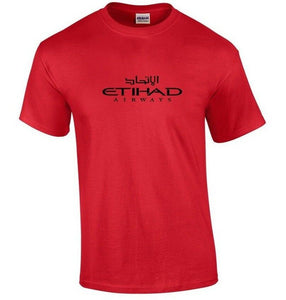 Etihad Airways Black Logo United Arab Emirates Airline Red Cotton T-shirt