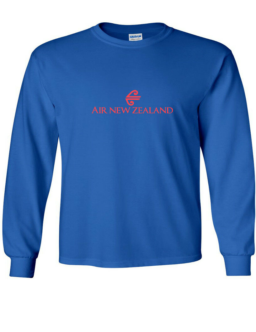 Air New Zealand T-shirt  Airline Aviation Retro Red Blue Long Sleeve Shirt