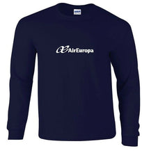 Load image into Gallery viewer, Air Europa White Logo Spain Spanish Airline Navy Blue Long Sleeve T-Shirt
