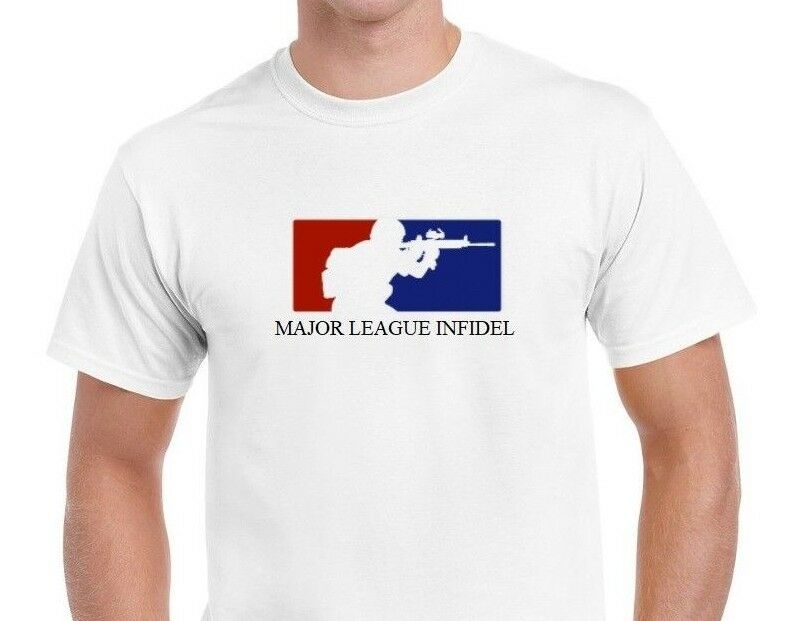 Major League Infidel Red Blue Logo Trump Protest Christian White Cotton T-shirt