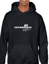 Load image into Gallery viewer, Interflug White Logo East German Airline Black Hoodie Hooded Sweatshirt
