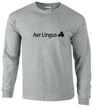 Load image into Gallery viewer, Aer Lingus Black Logo Irish Airline Aerlingus Sport Gray Long Sleeve T-shirt
