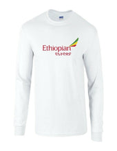 Load image into Gallery viewer, Ethiopian Airlines Red Green Yellow Logo White Cotton Long Sleeve T-shirt
