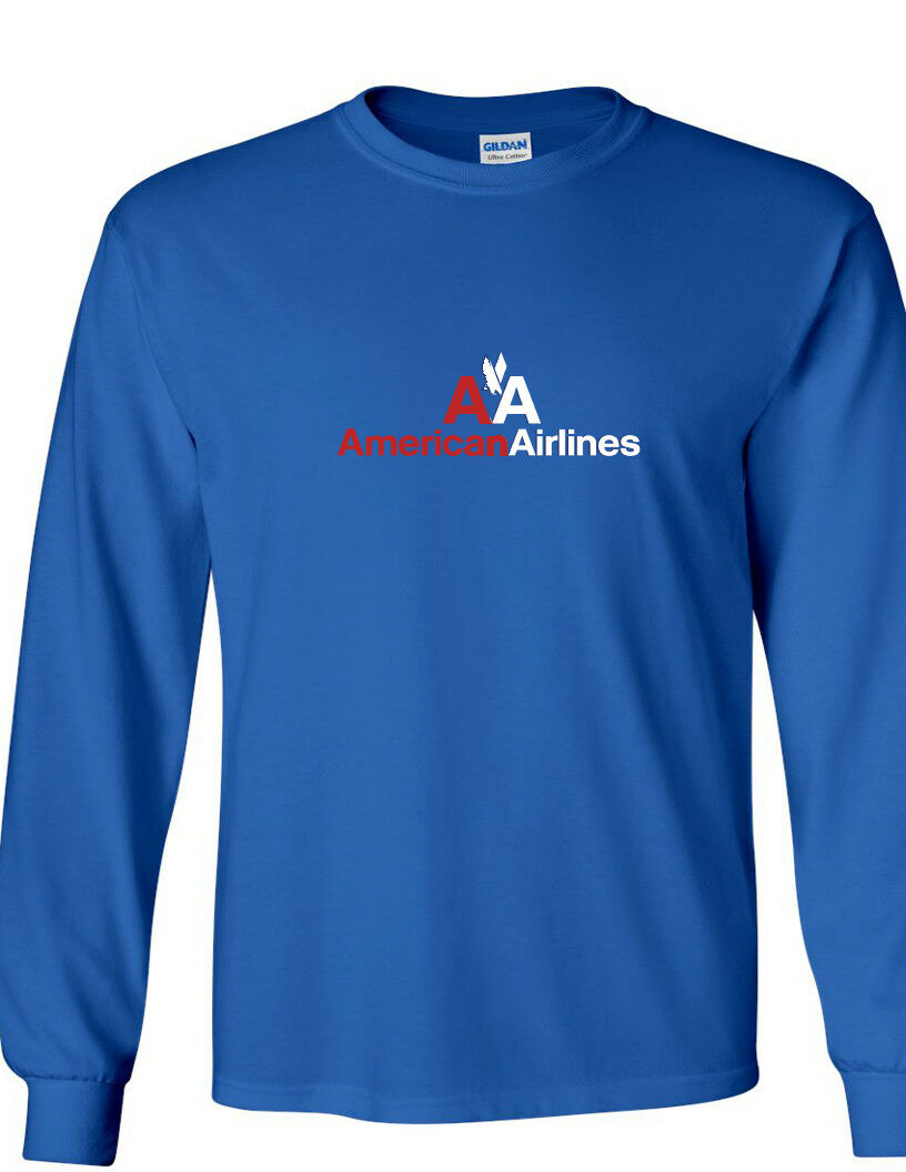 American Airlines Retro Logo Shirt US Airline Royal Blue Long Sleeve T-Shirt