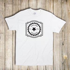 Oakland Original Born And Raised Seal Hometown Local Swag White Tee Shirt