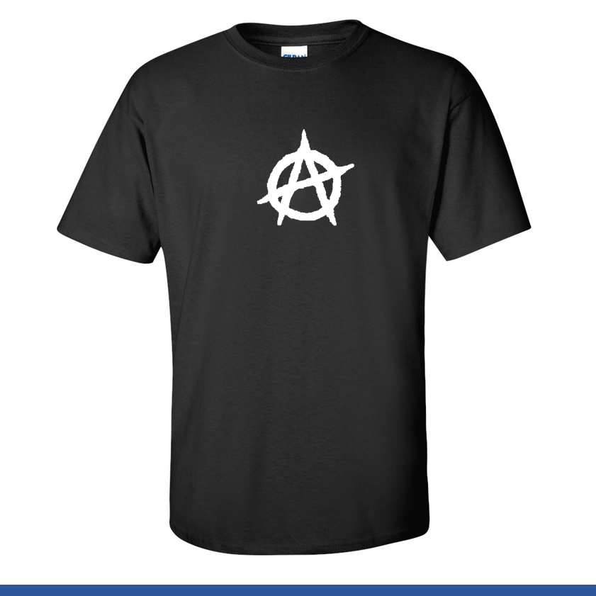 White ANARCHY SYMBOL on Black T-shirt Anarchist Punk Riot Cotton Tee Shirt S-5XL