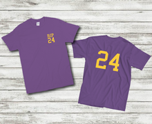 Load image into Gallery viewer, Basketball RIP 24 FRONT BACK CUSTOM NAME Jersey PURPLE GOLD Mens Cotton T-Shirt
