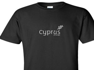 Cyprus Airways White Logo Airline Black Cotton T-shirt