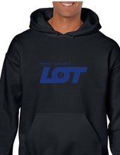 Load image into Gallery viewer, Lot Polish Airlines Blue Logo Poland Aviation Black Hoodie Hooded Sweatshirt
