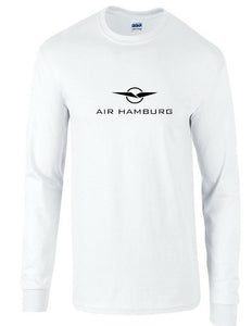 Air Hamburg Retro Black Logo German Airline White Long Sleeve Cotton T-shirt