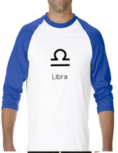 Load image into Gallery viewer, Libra 3/4 Sleeve  Raglan T-Shirt Horoscope Birthday gift Scales Air Sign Zodiac
