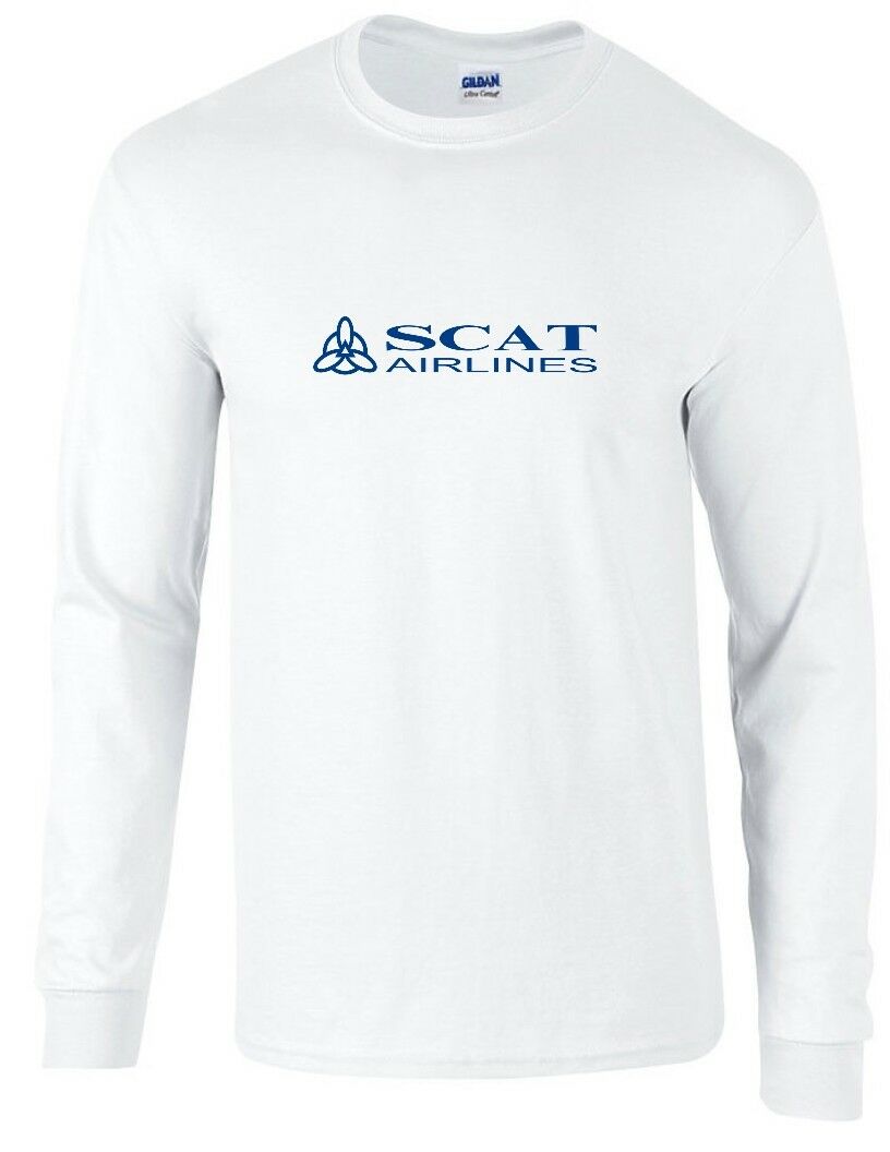 Scat Airlines Blue Logo Kazakhstan Aviation White Long Sleeve T-Shirt