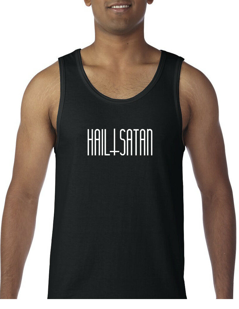 Hail Satan Tank Top Devil Satan Inverted Cross Black White Sleeveless Shirt