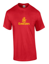 Load image into Gallery viewer, Emirates Yellow Vintage Logo Shirt Emirati Airline Aviation Red Cotton T-Shirt
