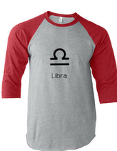 Load image into Gallery viewer, Libra 3/4 Sleeve  Raglan T-Shirt Horoscope Birthday gift Scales Air Sign Zodiac
