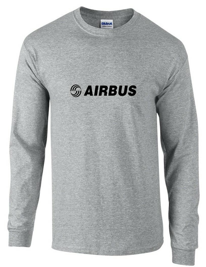 Airbus Black Logo European Aviation Defense Gray Cotton Long Sleeve T-Shirt