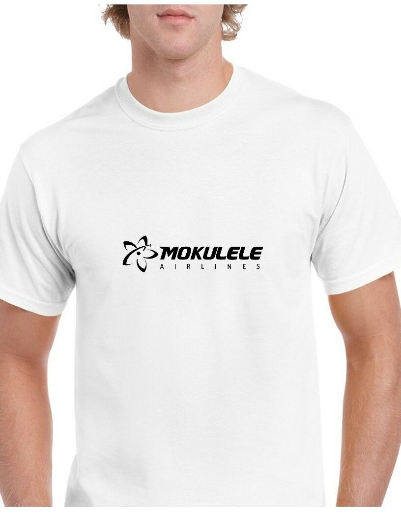 Mokulele Airlines Black Logo US Hawaiian Aviation White Cotton T-shirt