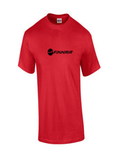 Load image into Gallery viewer, Finnair Black Retro Logo Finnish Airline Red Cotton T-Shirt
