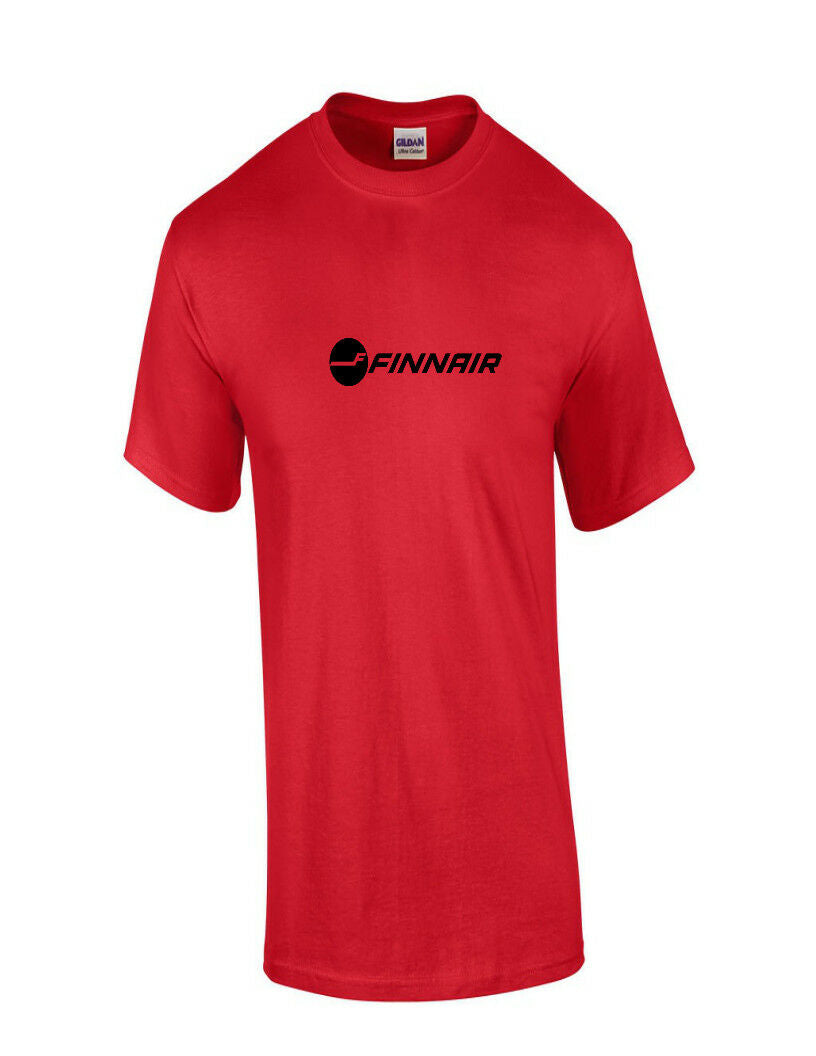 Finnair Black Retro Logo Finnish Airline Red Cotton T-Shirt