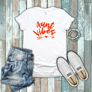 Aunt Vibes Auntie Love Sister Family Gift Red White 100% Cotton T-shirt