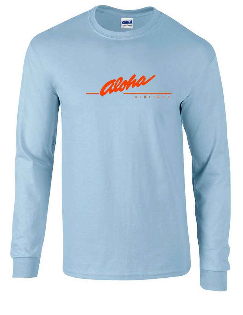 Aloha Airlines Red Logo Shirt Hawaiian Airline Light Blue Long Sleeve T-shirt