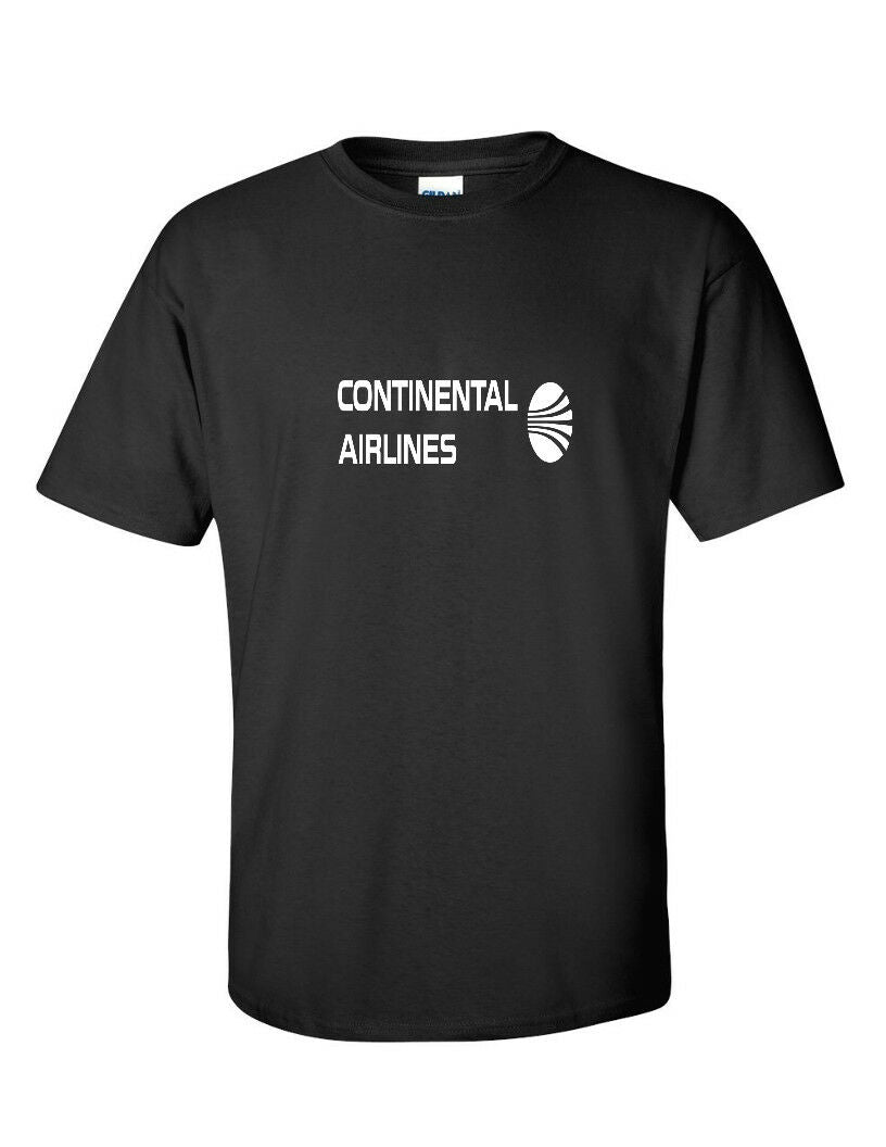 Continental Airlines White Vintage Logo US Aviation Black Cotton T-Shirt