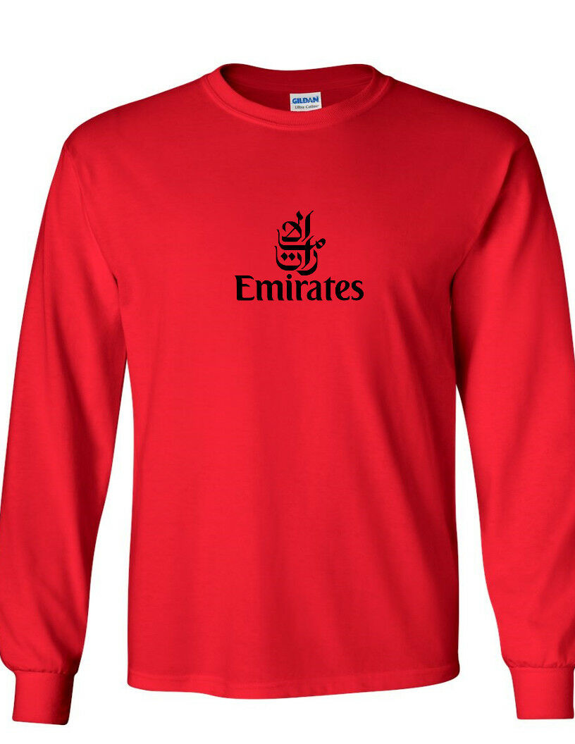 Emirates Black Vintage Logo Shirt Emirati Airline Red Long Sleeve T-Shirt