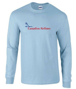 Canadian Airlines Red Blue Logo Canada Light Blue Long Sleeve Cotton T-shirt