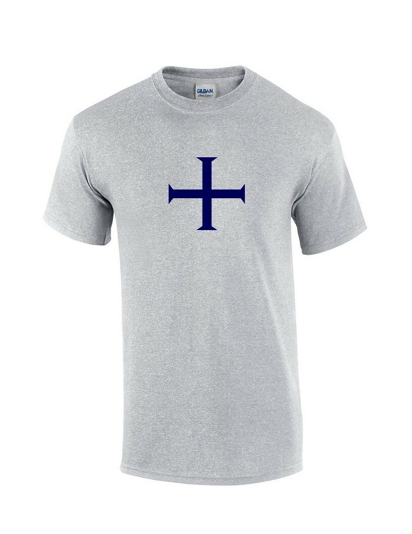 Knights Templar T-Shirt Cross Christian Jesus Crusade Navy Blue Gray Tee Shirt