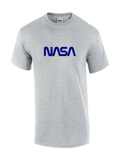 NASA Vintage Space Agency Sport Gray T-Shirt Navy Blue Logo Tee Shirt S-5XL