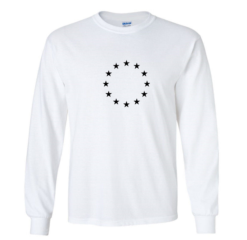 EU European Union Black Logo T-shirt FLAG 90s EURO White Long Sleeve Shirt