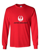 Load image into Gallery viewer, Japan Air Black White Logo Japanese Airline Red Cotton Long Sleeve T-shirt
