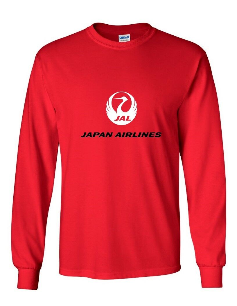 Japan Air Black White Logo Japanese Airline Red Cotton Long Sleeve T-shirt
