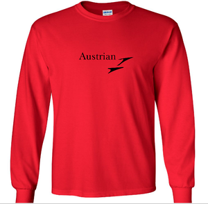 Black Austrian Air Retro Logo Shirt Airline Aviation Red Long Sleeve T-shirt
