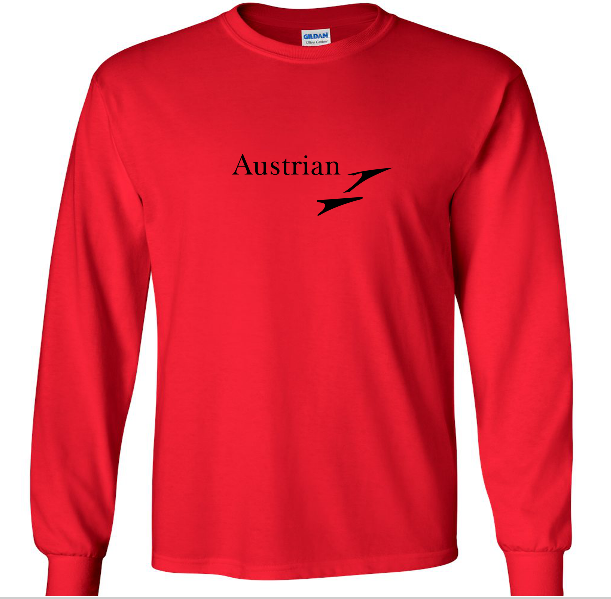 Black Austrian Air Retro Logo Shirt Airline Aviation Red Long Sleeve T-shirt