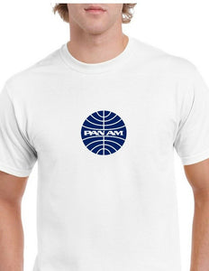 Pan Am Blue Logo Pan American World Airways US Airline White Cotton T-Shirt