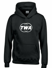 Load image into Gallery viewer, TWA Trans World Airline White Logo  Hoodie US Travel Black Hooded Sweatshirt
