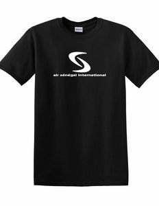 Air Senegal Retro White Logo Airline travel Aviation Black Cotton T-shirt