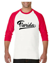 Load image into Gallery viewer, Florida 3/4 Sleeve Raglan T-Shirt Miami Baseball Sports Tail Style All Colors
