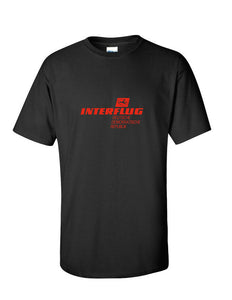 Interflug Red Vintage Logo German Airline Black Cotton T-Shirt