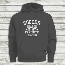 Load image into Gallery viewer, Soccer Season Favorite Season Funny Charcoal Gray Hoodie Hooded Sweatshirt
