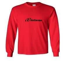 Load image into Gallery viewer, Air Europa Black Logo Spain Spanish Airline Aviation Red Long Sleeve T-Shirt
