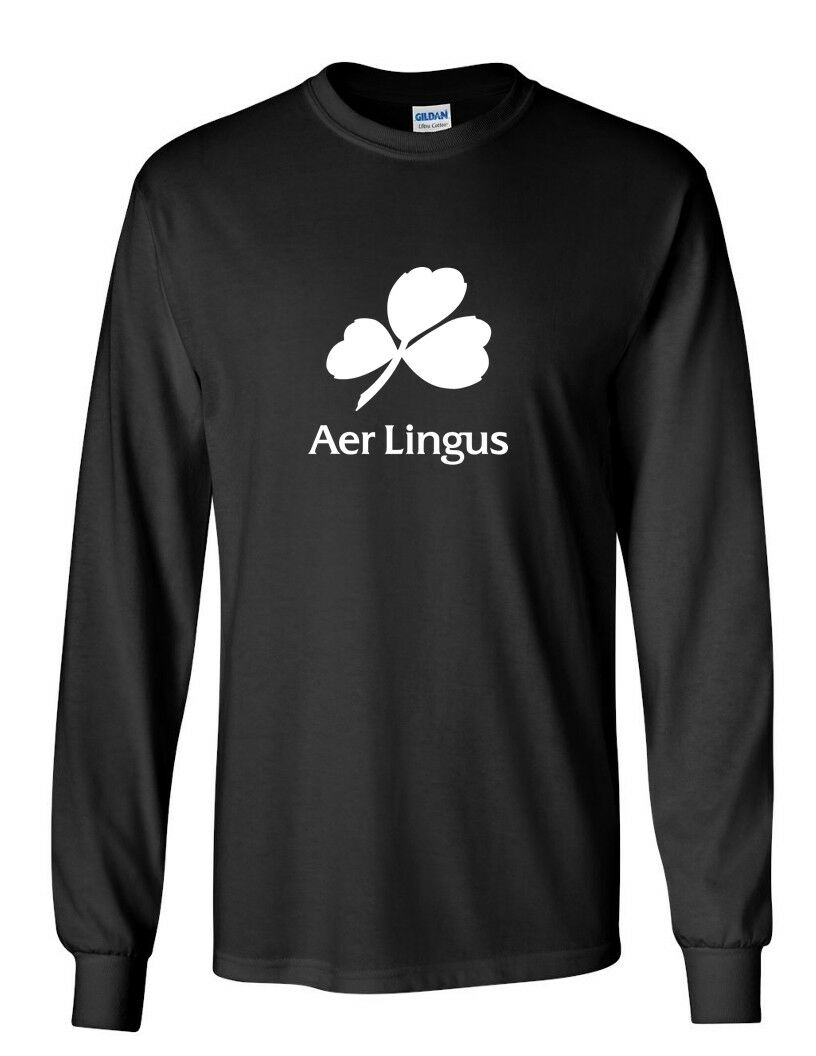 Aer Lingus New White Logo Irish Airline Aerlingus Black Long Sleeve T-shirt