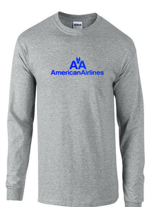 American Airlines Blue Logo Shirt US Airline Sport Gray Long Sleeve T-Shirt