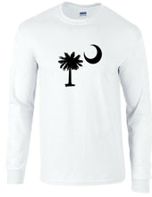 Load image into Gallery viewer, South Carolina State Flag Black Tree Moon Symbol White Long Sleeve T-shirt
