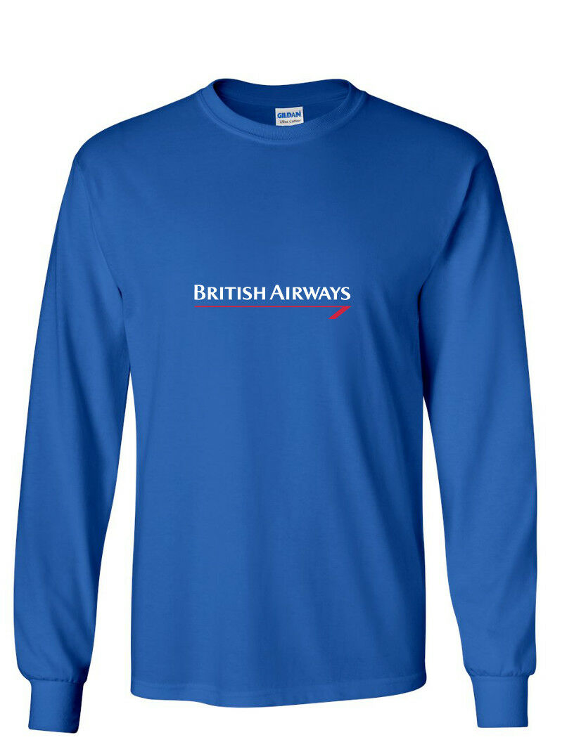 British Airways Vintage Blue Red Logo Royal Blue Long Sleeve T-Shirt