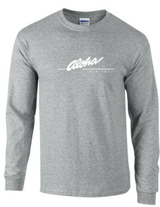 Aloha Airlines White Logo Shirt Hawaiian Airline Sport Gray Long Sleeve T-shirt