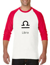 Load image into Gallery viewer, Libra 3/4 Sleeve  Raglan T-Shirt Horoscope Birthday gift Scales Air Sign Zodiac
