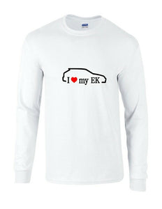 I Love my EK  Honda Civic hatchback Heart Red White Black Long Sleeve T-Shirt