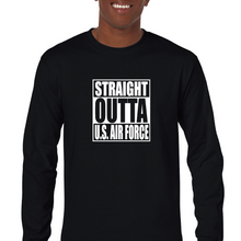 Load image into Gallery viewer, Straight Outta US Air Force Patriotic Black Mens Cotton Long Sleeve T-shirt
